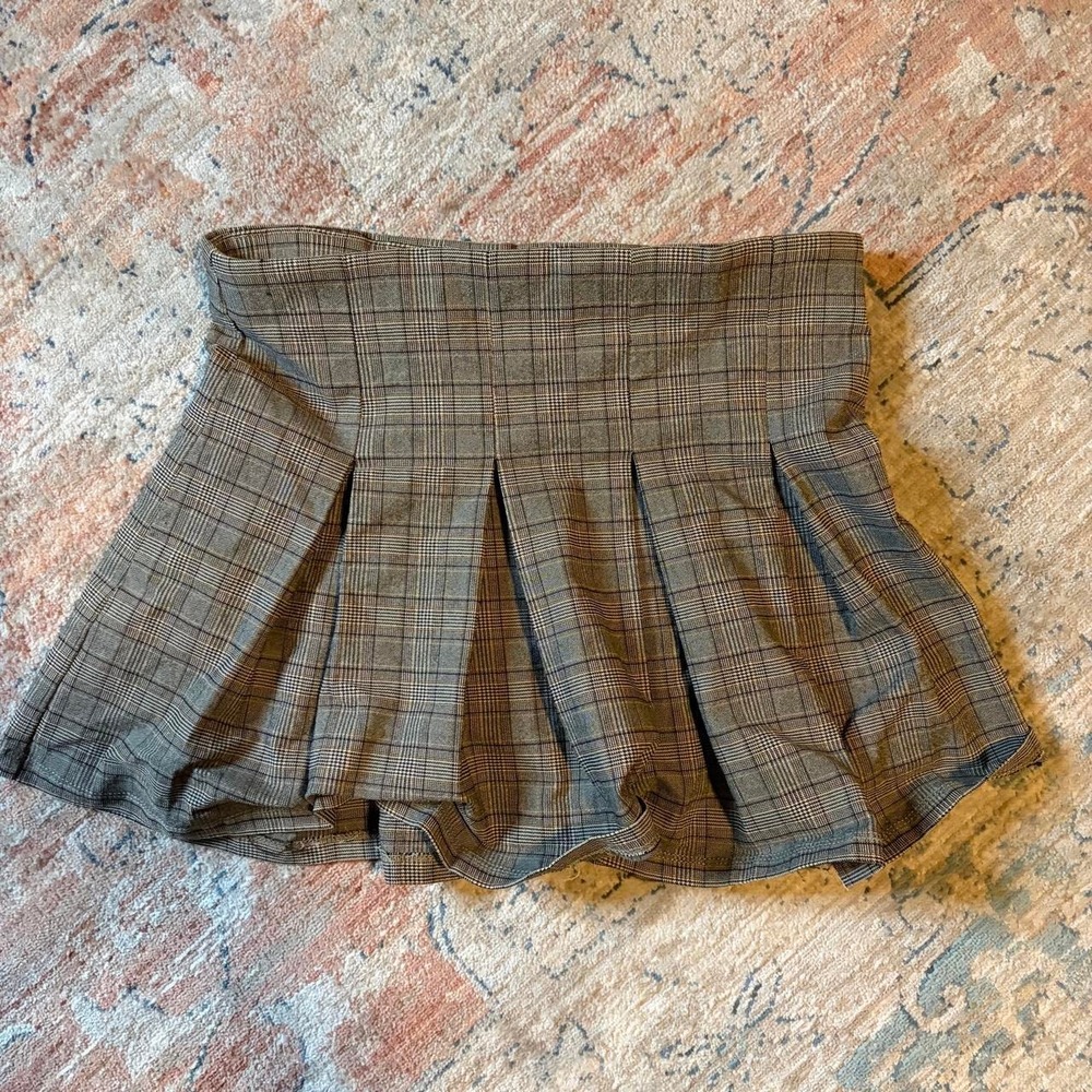 Shinestar Brown Plaid Pleated Mini Skirt Pockets Y2K Preppy Indie Size M